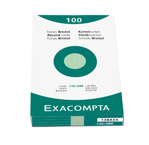 EXACOMPTA Lot de 10 Étuis de 100 fiches bristol ligné non perforé 125x200mm Vert