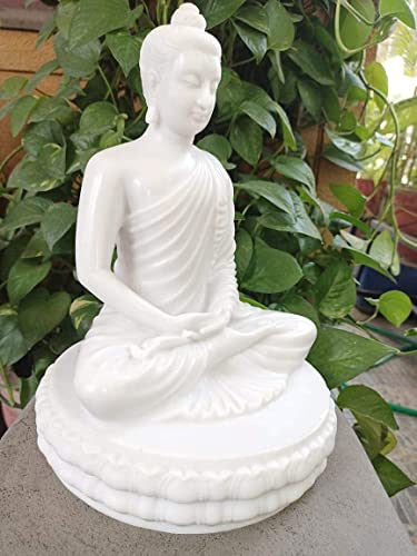 Image of Marble Meditating Sitting Buddha Handicraft Statue for Home Decoration (Off-White)