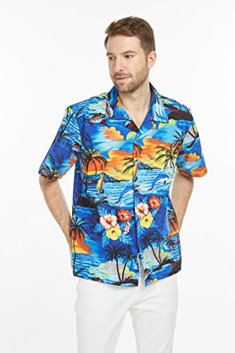 Image of Hawaii Hangover Family Matching Hawaiian Clothes, Sunset Blue | Family matching Hawaiian outfits, Sunset Blue, 100% cotton, machine washable, tropical floral print, luaus, cruises
