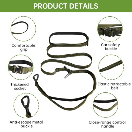 vsshe Freihandleinen Hundeleine, 2.5m Joggingleine Hunde, Verstellbarer Hüftgurt & Dehnbare Bungee-Leine, Lange Hundeleine mit Sicherheitsschnalle & Reflektierenden Nähten für Klein Mittel Groß Hunde