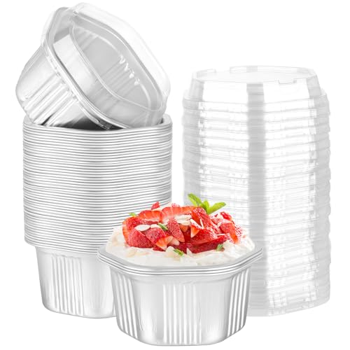 Beasea Disposable Aluminum Baking Cups with Lids (50 Pack)