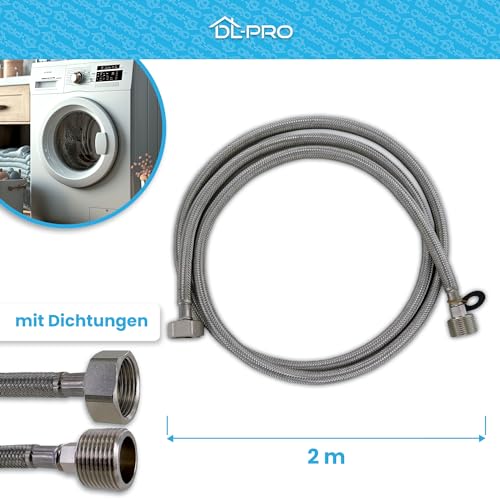 DL-pro Zulaufschlauchverlängerung 2m 3/4 gerade/gerade -15° bis +90° Edelstahl für Waschmaschine Geschirrspüler Spülmaschine