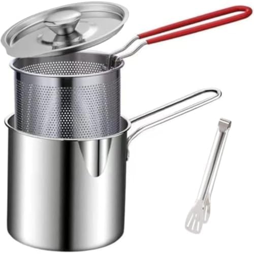 NICROSE 揚げ鍋 深型 揚げ物鍋 小型 揚げ物鍋 小さいステンレス製揚げ物用鍋 フィルター付き フライドポテト チキンフィレ お手入れカンタン 多機能 家庭用 直火/IH対応多機能小型フライヤー、油深めの家庭用および商業用調理器具、省エネミニ油フライ