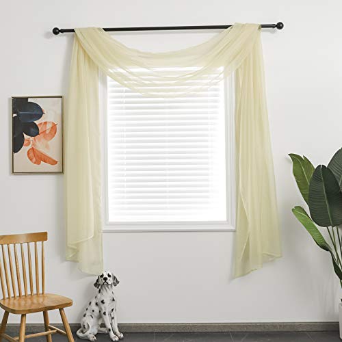 TOAVA DECO Cenefa de bufanda transparente beige de 35 cm de largo para cortinas, bodas, fiestas, cama con dosel de 144 x 144 cm