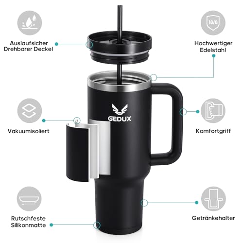Image of Drinking Bottle with Straw, 1.2 L Thermal Mug with Handle, Leak-Proof