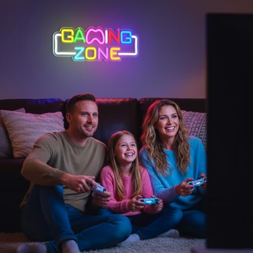 Image of Gaming Zone Neon Sign for Wall Decor - LED Neon Lights with USB Power & Dimmable Brightness,Cool Game Controller Neon Sign for Bedroom,Game Room,Man Cave,Gamer Decor