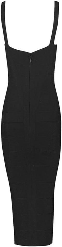 whoinshop Women's Rayon Strap Celebrity Midi Evening Party Bandage Dress (XS, Black-ployester) - Image 3