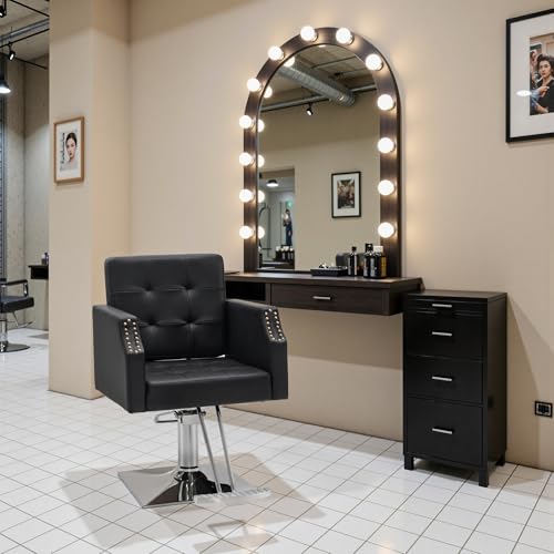 BarberPub Classic Salon Chair for Hair Stylist,Hydraulic Barber Styling Chair,Beauty Salon Spa Equipment 8818 (Black)