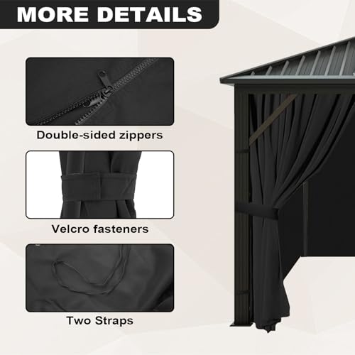 slashome 12'x12' Gazebo Curtains Outdoor Waterproof, Black Universal Replacement Curtain 4-Panels, Sidewalls with Zipper for Garden, Patio, Yard (Only Curtains) by slashome - Image 3