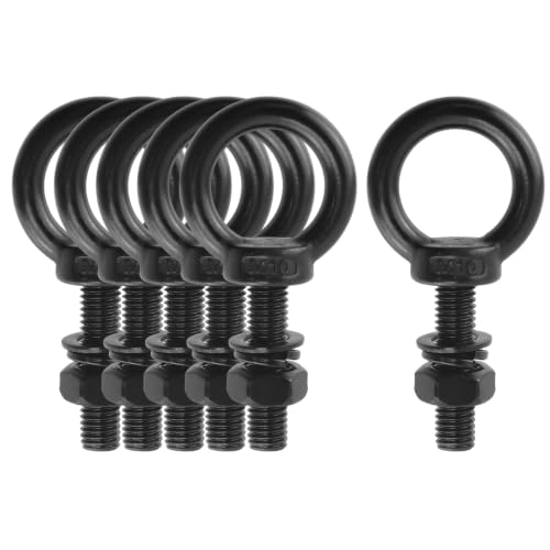 Image of Antrader Lifting Shoulder Eye Bolts,M10 Eye Bolt,M10 x 40mm,Black,6 Sets | Stainless Steel Eyebolts with Lock Nuts,Lock Washers,Flat Washers