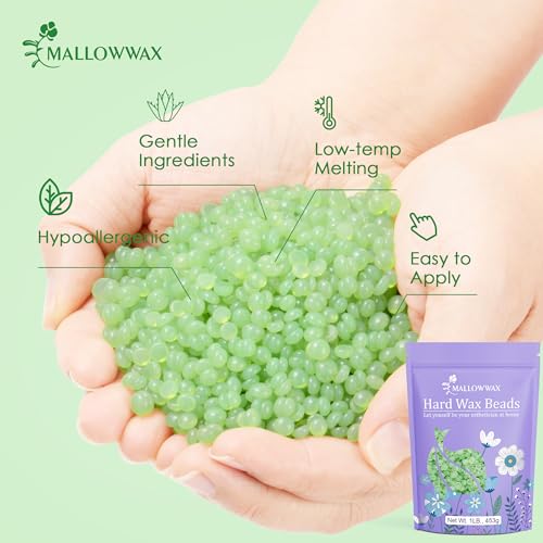 Image of Mallowwax 1LB Aloe Hard Wax Beads, Hair Removal Wax for Full Body, Face