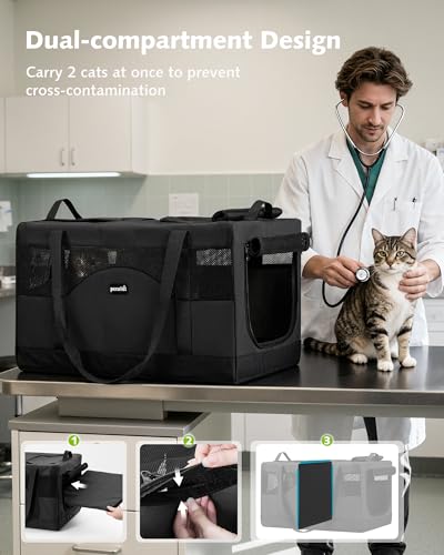 Image of Pecute Cat Carrier, Soft Double Pet Crate for 2 Cats Travel, Dark Gray