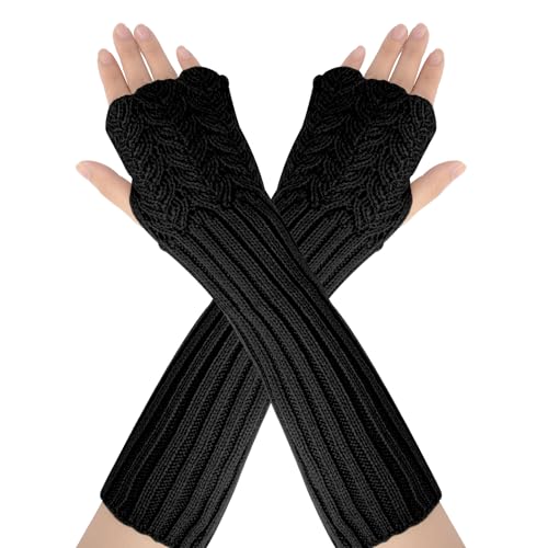 AUYAO Women Fingerless Gloves, Knitted Fingerless Gloves Thermal Arm Gloves, Wrist Warmers Gloves Knit Arm Warmers, Mitten Knit Crochet Arm Warmers for Women, Half Finger Gloves for Ladies Girls