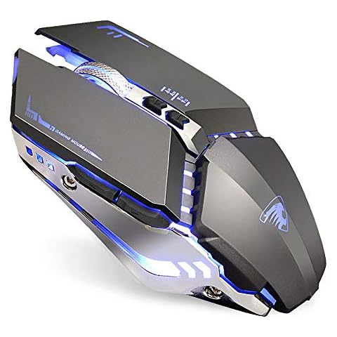 TENMOS T12 Wireless Gaming Mouse Rechargeable, 2.4G Silent Optical Wireless Computer Mice with Changeable LED Light Compatible with Laptop PC, 7 Buttons, 3 Adjustable DPI (Grey) Cover