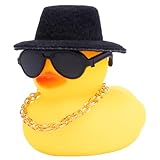 wonuu Rubber Duck Car Ornaments Yellow Duck Car Dashboard Decorations with Propeller Helmet for Christmas Decor and Home Decorations for Adults (X-Black Top Hat)