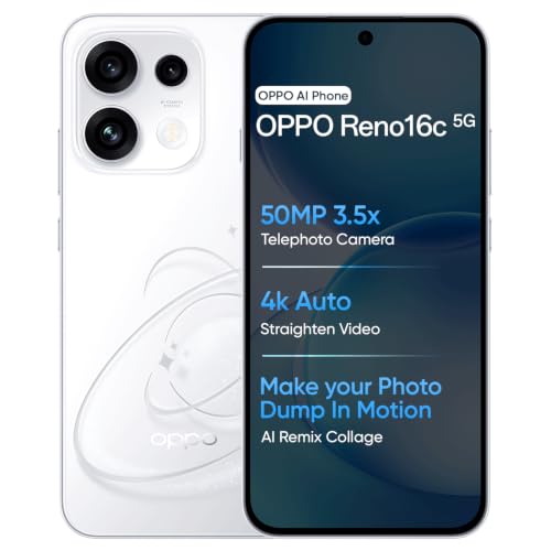 Image of OPPO Reno16C 5G Smartphone 8+128GB White with No Cost EMI