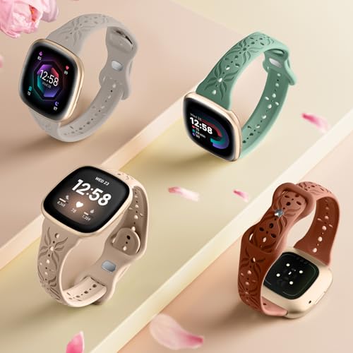 Maledan Engraved Pattern Band Compatible for Fitbit Sense/Fitbit Versa 3/Versa 4/Sense 2 Bands Women Men, Breathable Sport Strap Bracelet Wrist Bands for Fitbit Sense/Versa 3 Smartwatch Band Accessory - Thumbnail 2