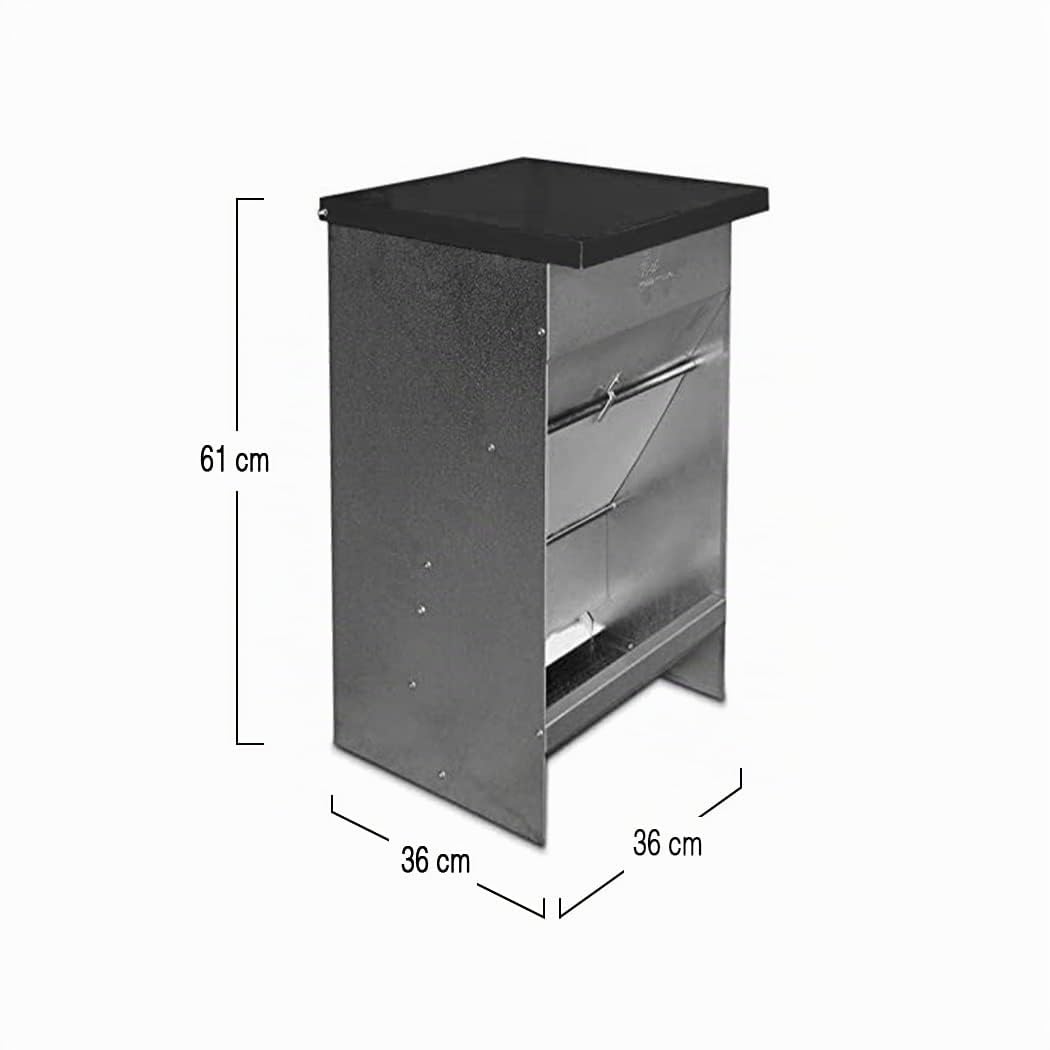 Comedero para Perros ( capacidad 42L / 30,2kg aprox.) - Tolva para Perros Galvanizada Premium - Con Tapa Para Mantener el Pienso Protegido de Ratones y Pájaros - Incluye expendedor de bolsitas