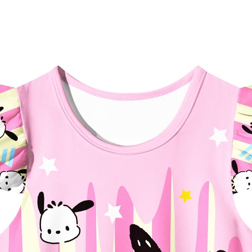 Sweet Girls Dress Flutter Sleeve Nighgown Cartoon Puppy Summer Outfit Size for 3-12 Kids (Pink)3