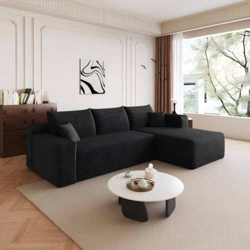 Vigor 95" Cloud Sectional Sofa,Modern Minimalist Upholstered Couches Comfort Shaped Sofa for Living Room Deep Seat Corner Couch No Assembly Required Black (Plush Corduroy Fabric) - 5