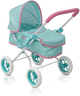 KOOKAMUNGA KIDS Baby Doll Stroller - Realistic 2 in 1 Baby Stroller for Dolls w/ Detachable Bassinet - Doll Pram w/ Carry Cot, Retractable Canopy & Soft Grip Handle - Dolls up to 18" - Blue Rainbow