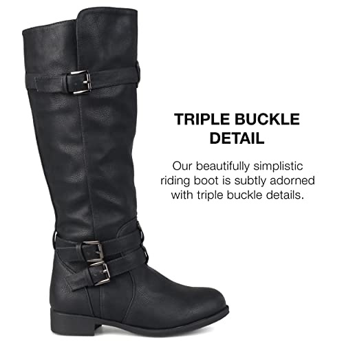 Journee Collection Womens Bite Boots With Round-Toe And Triple Buckle Detail, Black, 7 #TOP2
