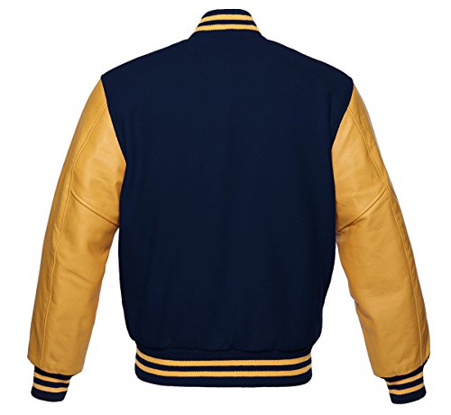 Image of Premium Letterman Baseball School College Bomber Varsity Jacket Purple & Gold Genuine Leather Sleeves
