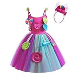 Dressy Daisy Little Girls Candy Costume Fancy Dress Rainbow Skirt for Carnival Halloween Birthday Party with Headband Size 8-10, Purple