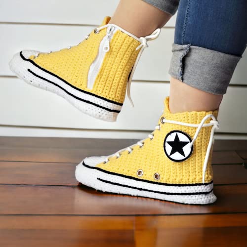 Handmade Crochet Men's And Women Unisex Slippers, Crochet House Slippers For Women, Classic Colour High Top Inspired Slippers Custom Home Sneakers4