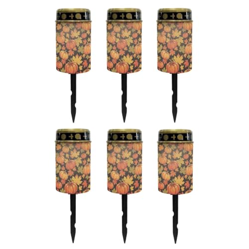 Image of Poceacles Solar Lights Outdoor Waterproof Grave Lights for Cemetery LED Flameless Candle Cemetery Solar Pillar Candles Outdoor Decor, Pumpkin Maple Leaf Orange Black, Pack of 6