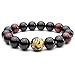 Top Plaza Mens King of Dragon Carved Tiger Eye Stone Buddha Mala Link Beaded Bracelet 6.8"(Golden)