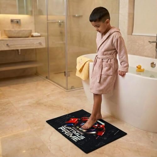 Image of Athom Living Premium Anti Slip Printed Kids Bathmat, Durable Nylon Fabric, Soft Texture, Easy to Clean, Stylish Home Decor Mat for Doorway & Kids Room, 37x57 cm, Multicolor (Transformer)
