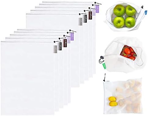 purifyou Set of 10 Reusable Mesh Produce Bags, Heavy Duty, Washab...