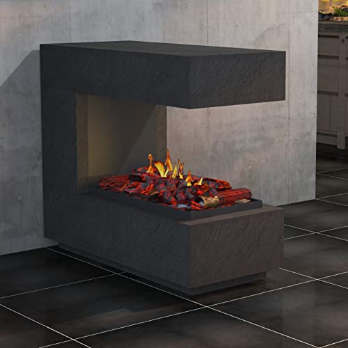 muenkel design loft.line C 02 Separador de espacios [diseño de chimenea eléctrica Opti myst con llenado de depósitos]: negro (pizarra negra), sin calefacción, madera decorativa con somier (recto),
