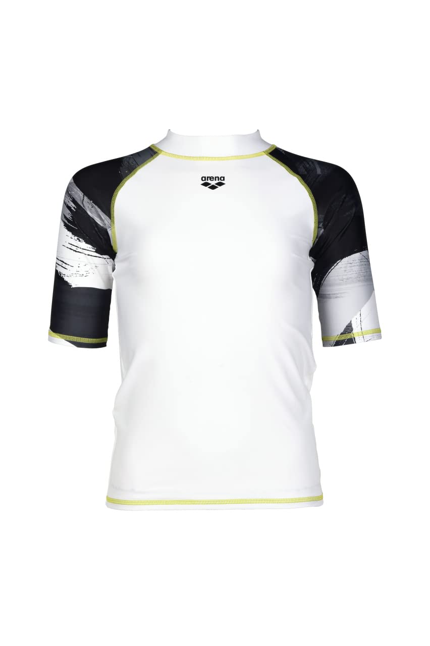 Arena Boys' Standard UV Protection Short Sleeve Shirt Rash Allover, White-Gray Multi