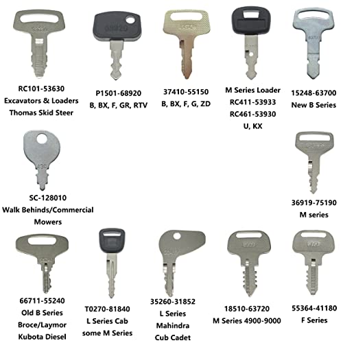 Kubota Key Set (12) for Excavator Digger Loader Tractor Utility Vehicle ATV Mower，Patio Farm Construction Outdoor Equipment