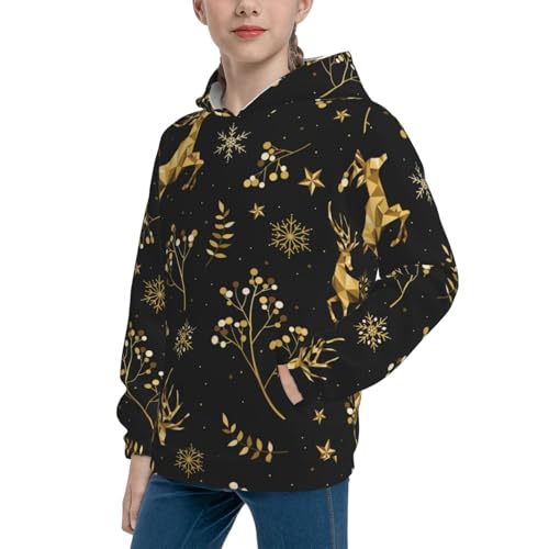 Christmas Gold Deers1 Kid Hoodies Boys Sweatshirts Girls Pullover with Pocket2