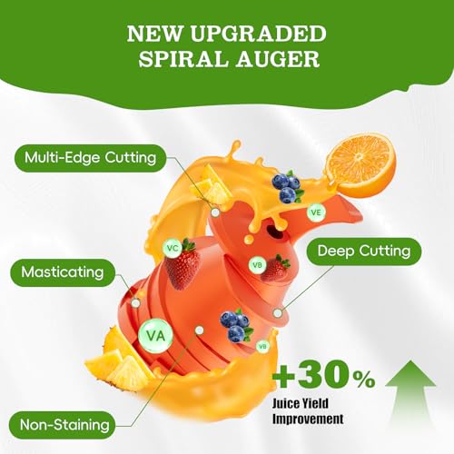 Cold Press Juicer, Juicer Machines with 4.35'' Wide Feed Chute, Stainless Steel Slow Masticating Juicers Easy to Clean, Vegetables & Fruits Juice Extractor, High Juice Yield, Silver Color Knob - Image 4