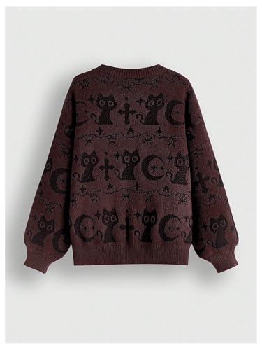 Image of WDIRARA Women's Goth Cartoon Pattern Sweater Long Sleeve Crewneck Knit Pullover Top