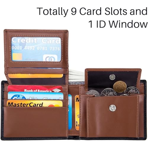 Genuine Leather Wallet for Men Slim Bifold with Coin Pocket Flip Up ID Window RFID Blocking Front Pocket Design for Cards and Everyday Use (brown)3