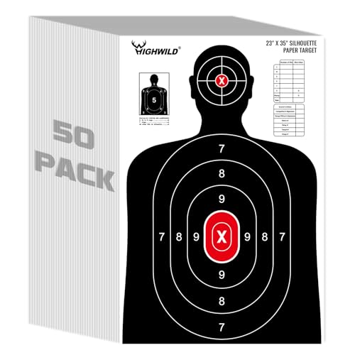 Highwild Shooting Range Silhouette Paper Target - 23X35 Inches - Suitable for Handguns, Rifles, Airguns, BB Guns (50 Pack, White & Black)