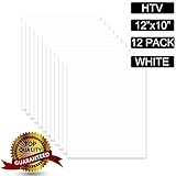 Heat Transfer Vinyl White HTV Bundle 12x10 inch - 12 Pack of Premium HTV Sheets - Iron On T-Shirt Vinyl Transfer Sheets - Best HTV Vinyl for Silhouette Cameo, Cricut, Heat Press