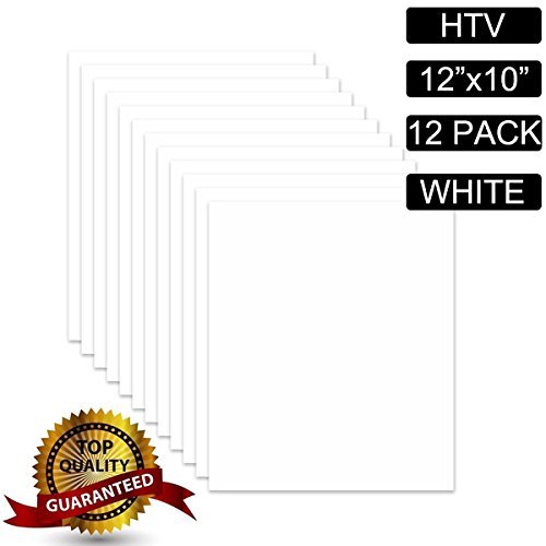 Heat Transfer Vinyl White HTV Bundle 12x10 inch - 12 Pack of Premium HTV Sheets - Iron On T-Shirt Vinyl Transfer Sheets - Best HTV Vinyl for Silhouette Cameo, Cricut, Heat Press