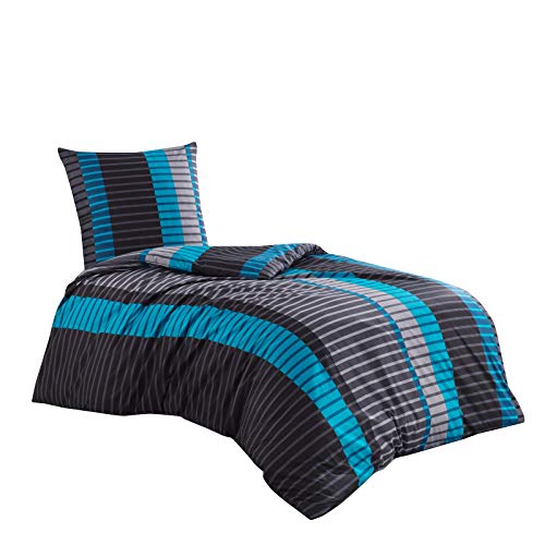 Class Home Collection 2 TLG. Renforce 100% Baumwolle Bettwäsche Bettgarnitur mit Reißverschluss Wind Blau (135 cm x 200 cm)