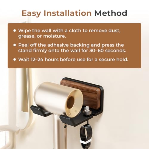 Image of HomeEssentials Wall Mounted Hair Dryer Holder & Stand - Space-Saving Hair Dryer Rack, Bathroom Suitable for All Hair Dryer Models, - Organizer for Home, Hotel, Salon