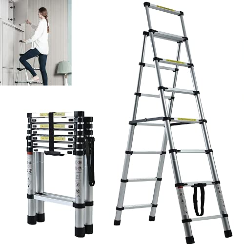 DayPlus 伸縮脚立はしご 最長2.3m 6段+7段 耐荷重150 kg 兼用脚立 折り畳み 伸縮アルミはしご 踏み台 伸縮自在コンパクト 持ち運びに便利 軽量 室内室外両用 安全クロスバー 自動ロック 安全ロック スライド式 アルミ梯子 ホームロフトオフィスに適合 日本語説明書 10年保証 2M+2.3M
