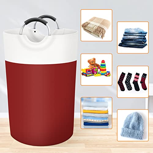 Image of BlissTotes 115L Laundry Basket, Freestanding Collapsible Hamper, Red | Collapsible Dirty Clothes Hamper, Foldable Laundry Bag for Dorm, Waterproof Fabric, Padded Aluminum Handles
