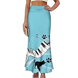 Clruersn Piano Keyboard Blue Women's High Waisted Maxi Skirts Summer Elasticized A Line Long Floor Ankle Length Skirt for Business Casual
