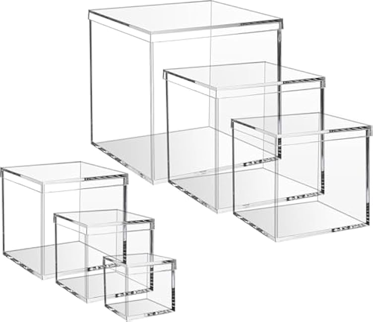 Gonice 6/4.7/4/3.3/3/2.5 inch Clear Acrylic Box with Lid, 6 PCS Plastic Decorative Storage Box for Jewelry, Candy Pill