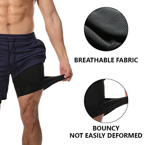JWJ Men's 2 in 1 Workout Running Shorts 7 Inch Lightweight Athletic Gym Shorts with Compression Liner Camouflage White S by JWJ - Used condition - Image 3